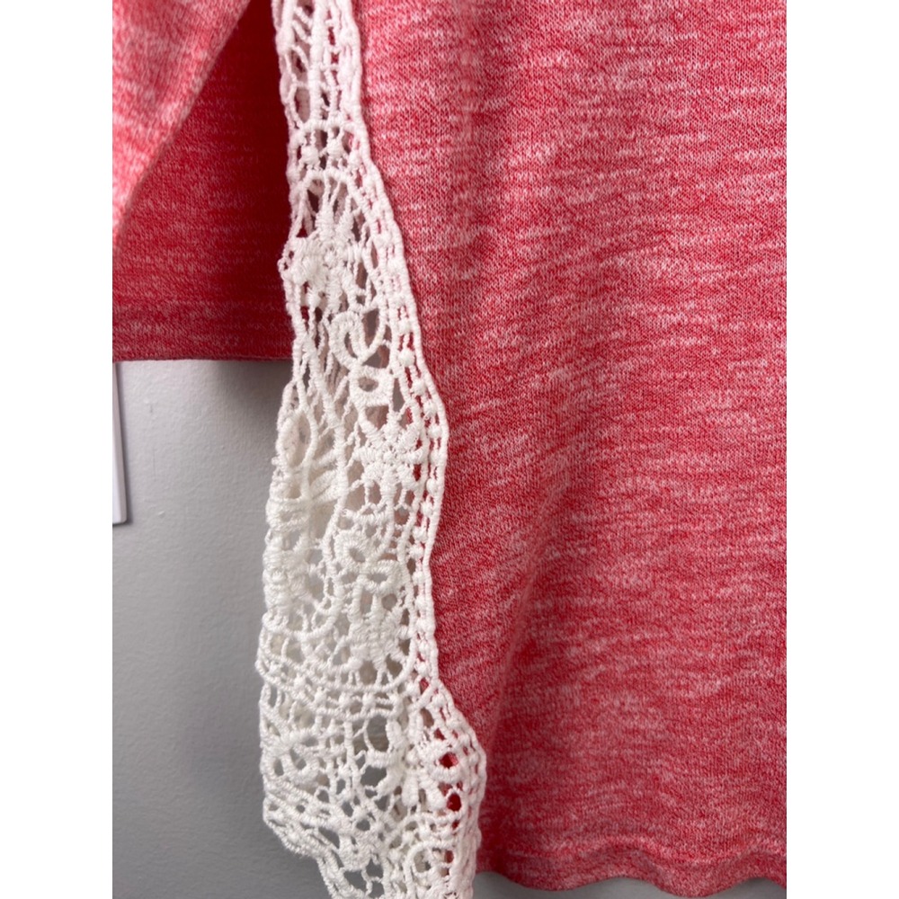 Umgee Top Small Pink Coral Crochet Lace Side Boho Knit Blouse 3/4 Sleeve Cottage - Picture 3 of 5